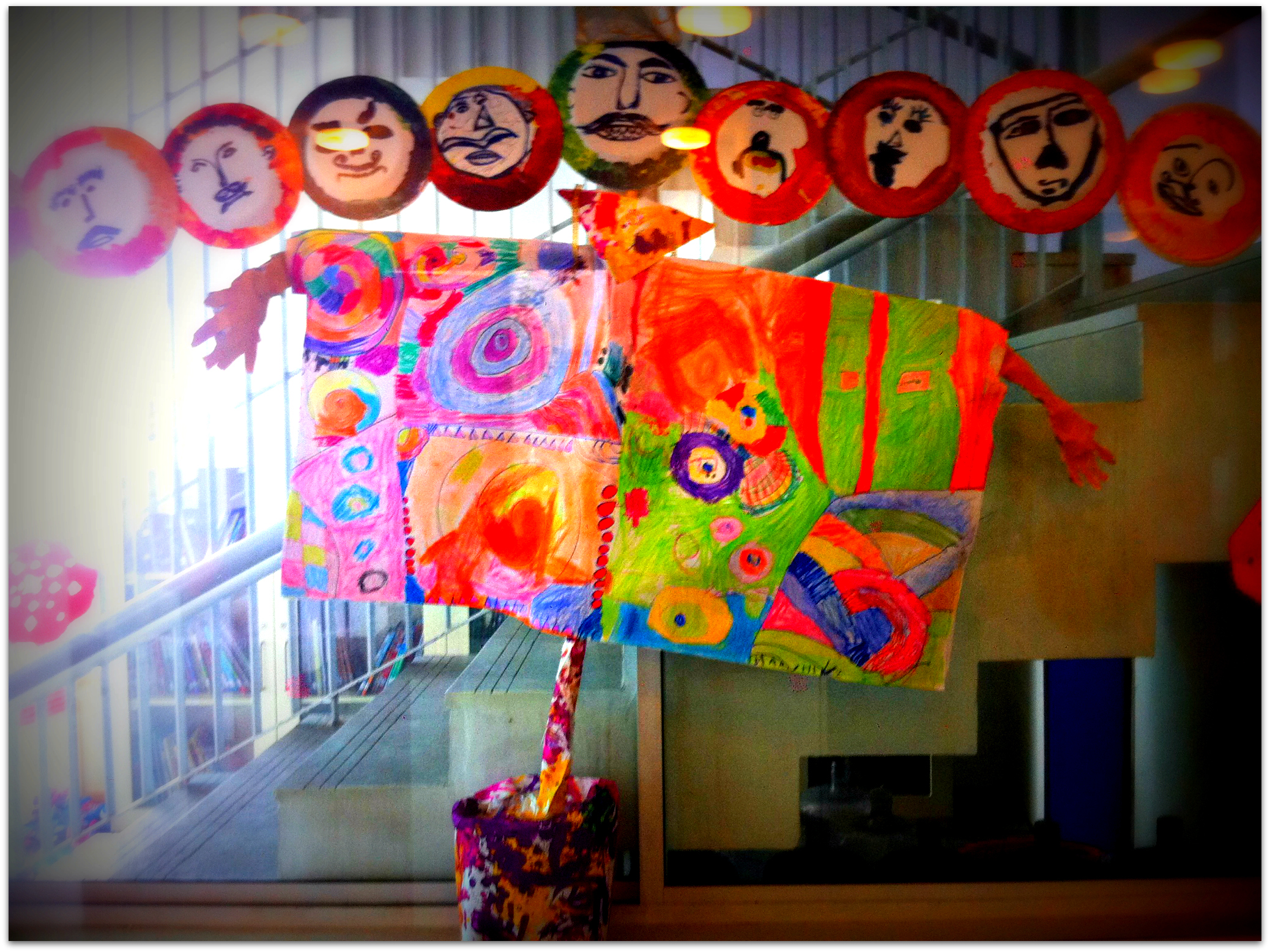 The ten heads of Raavan done by the snubnose and her class mates. The ten heads are actually paper plates