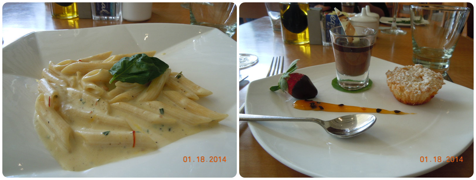 Awesome pasta with saffron and cream sauce and the yummiest desserts ever