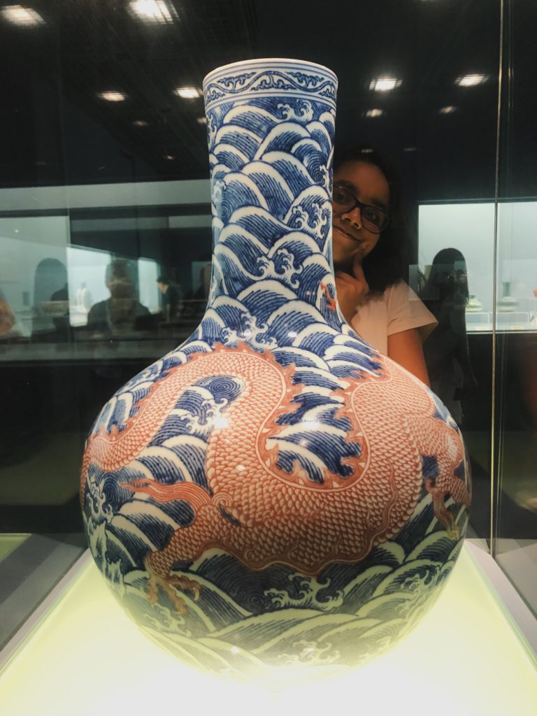 Blue and white pottery with a variation - a fiery dragon